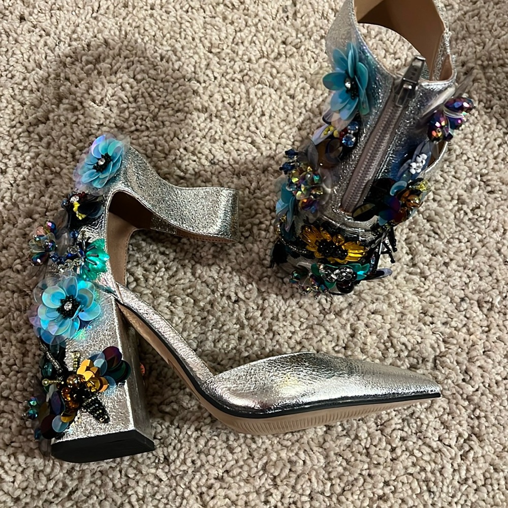 Beaded silver heels